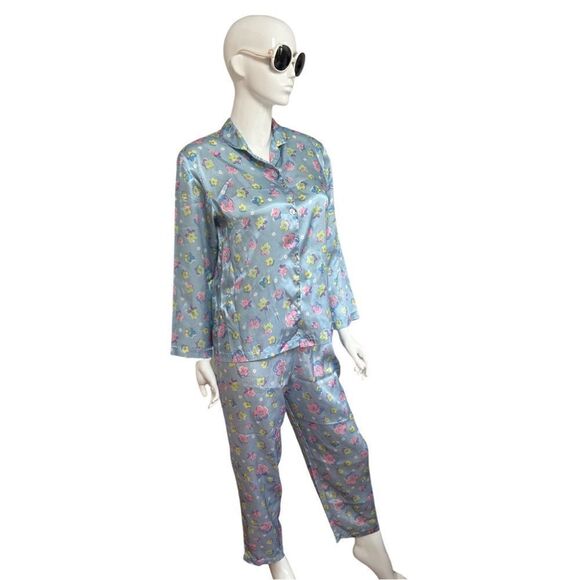 Fun Vintage Peak 90s Gal Flower Power Satin Pajamas - Picture 8 of 12